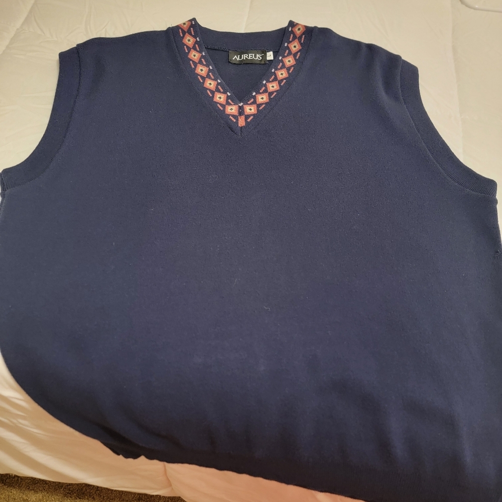 Aureus Mens Sweater Vest Navy L Knit Bob Hope Classic V Neck Pullover Golf vtg